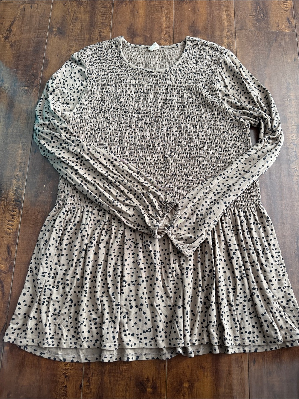 Matilda Jane (Good Hart) Taupe Long Sleeve Smocked Polka Dot Top